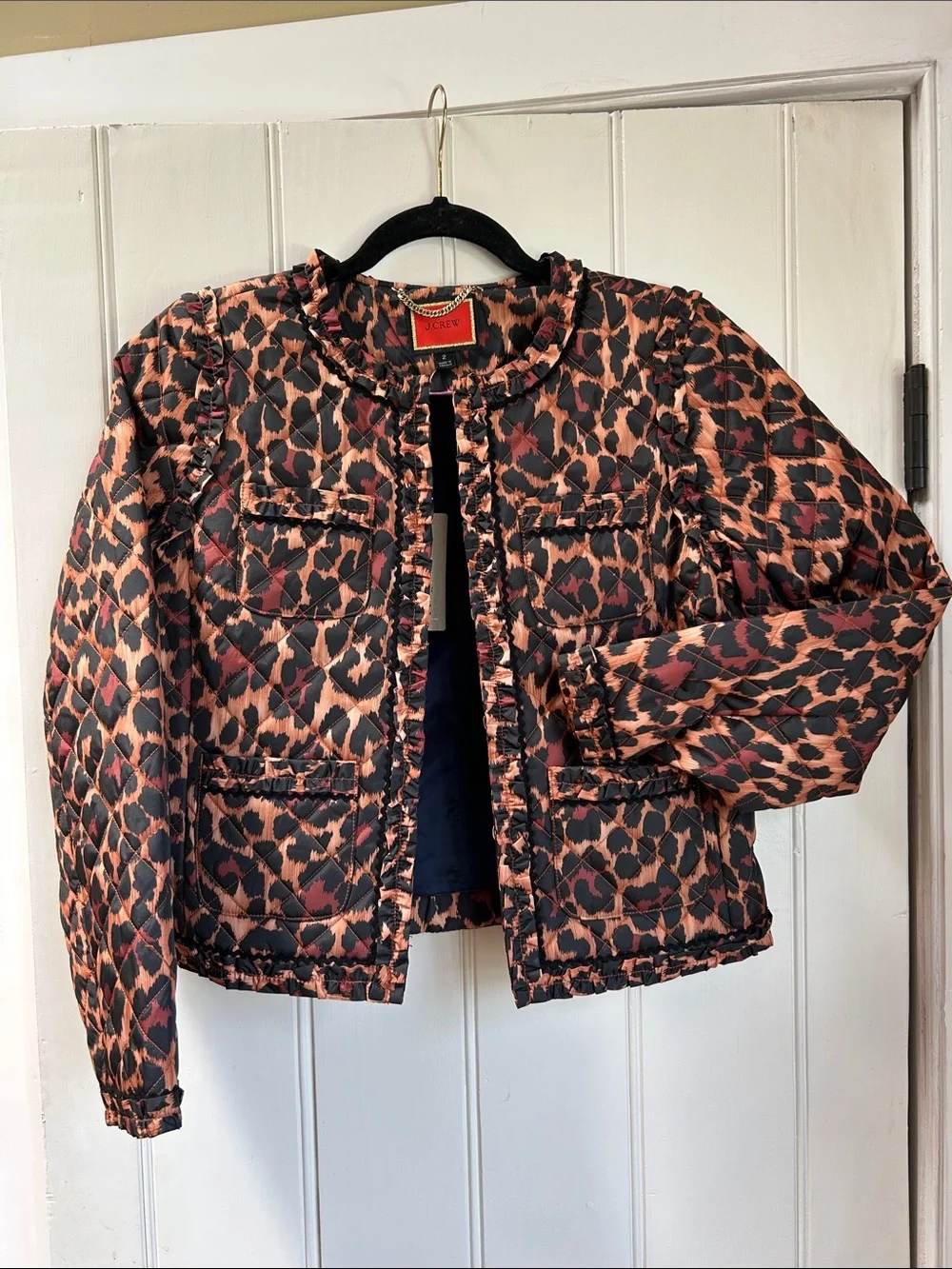 J.Crew Quilted Lady Jacket in Leopard Print NWT